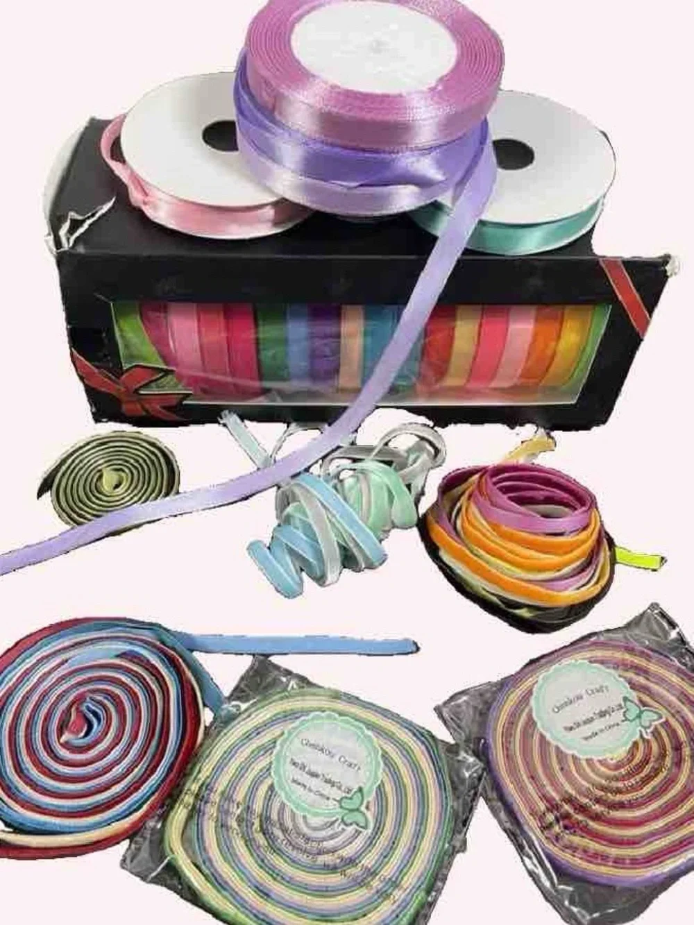 28 Assorted Decorative Ribbon Set - Multicolor - Satin & Velvet Ribbon Rolls